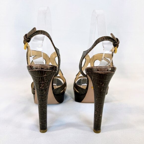 Prada Brown Embossed Leather Cut Out Platform Sandals $581 - Picture 5 of 12